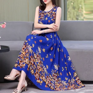 New 2024 Hot Summer Dresses For Women Flowers Vintage Dress Plus Size Short Sleeve Femme Casual Print Dresses Women Clothing