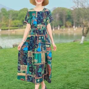 New Casual Fashion Summer Dress For Women Short Sleeve O-Neck Dress Female Plus Size Women Clothing