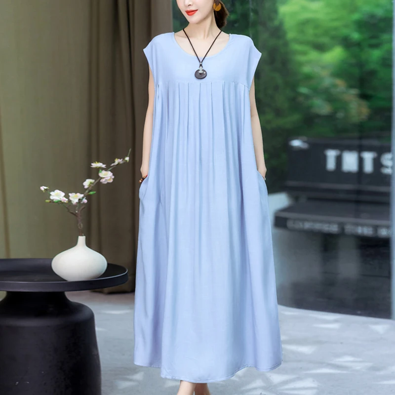 New Fashion 2024 Casual O-Neck Dresses Clothes Vintage Elegant Short Sleeve Plus Size Women Clothing Summer Dress - Image 3