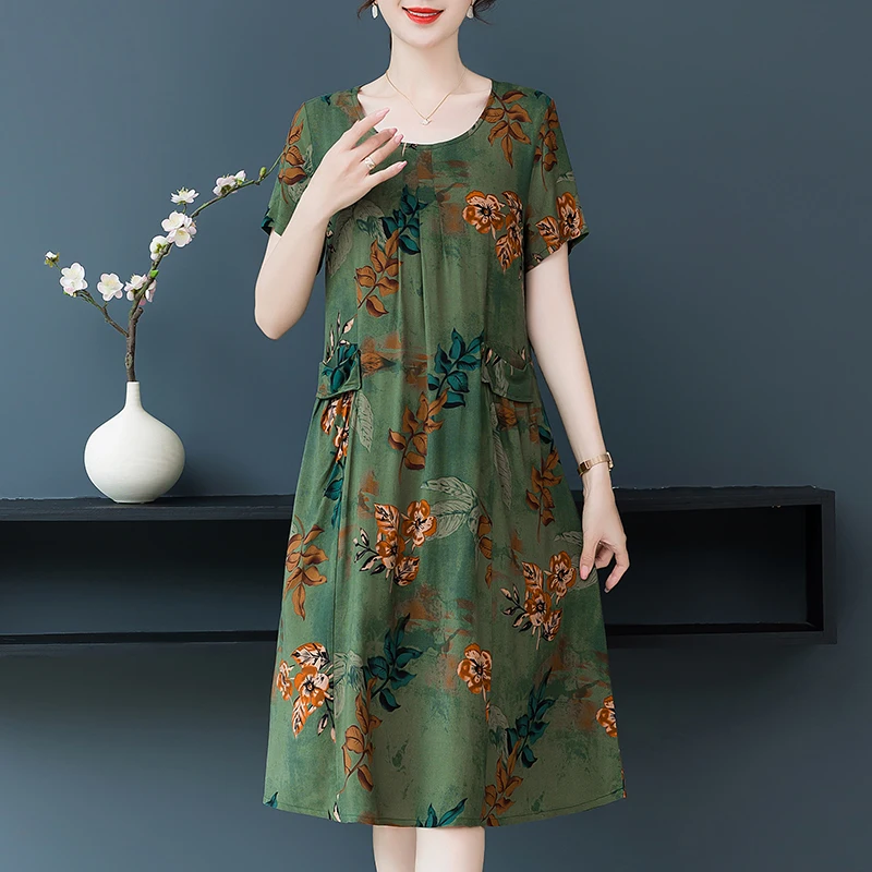 New Fashion 2025 Casual O-Neck Dresses Clothes Vintage Elegant Vestidos Short Sleeve Print Floral Plus Size Women Summer Dress - Image 3