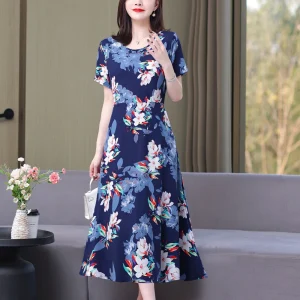 New Hot Fashion Summer Dresses For Women 2023 Vintage Elegant Short Sleeve Casual Printing Women Dress O-Neck Women Clothing