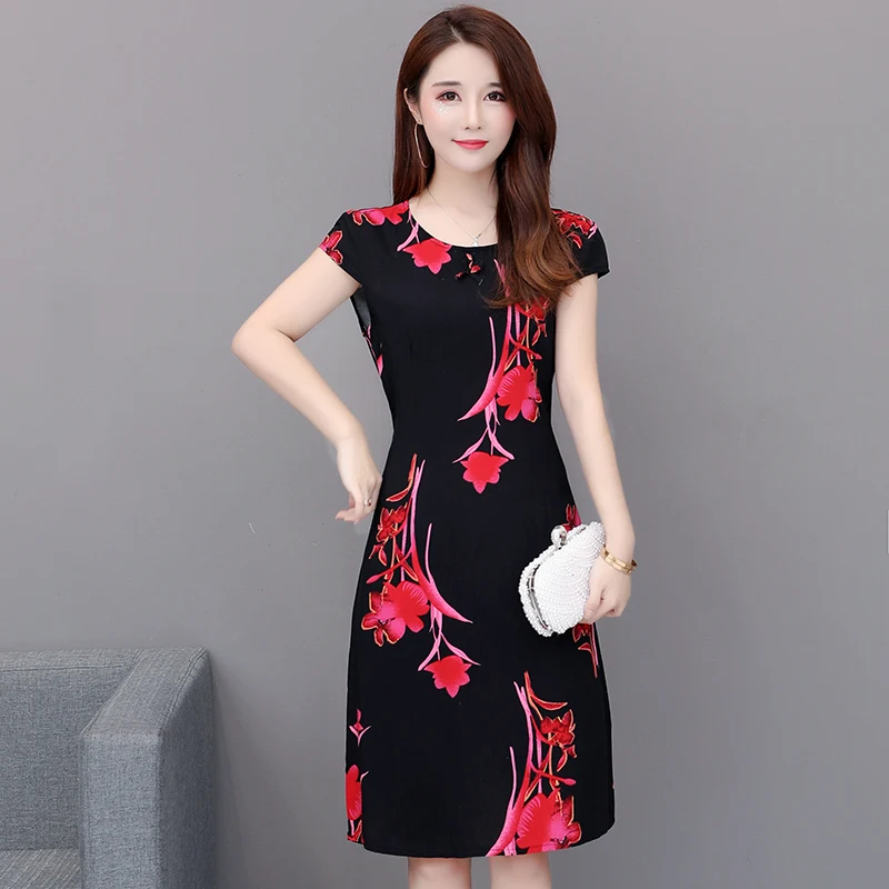 New Fashion Summer Women For Dresses 2025 Casual O-neck Print Vintage Elegant Short Sleeve Womens Clothing - Image 5