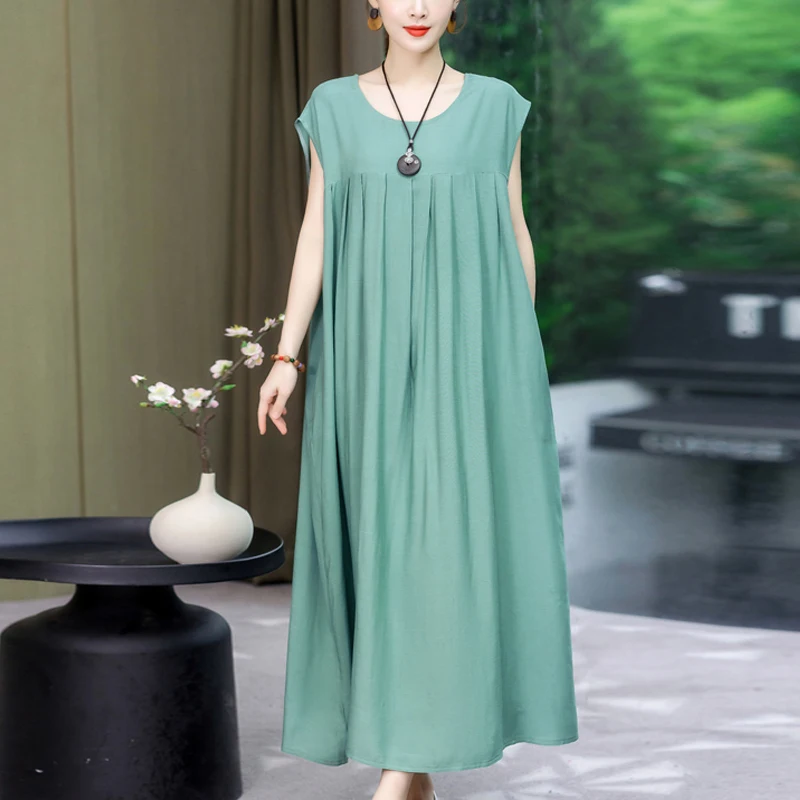 New Fashion 2024 Casual O-Neck Dresses Clothes Vintage Elegant Short Sleeve Plus Size Women Clothing Summer Dress - Image 2